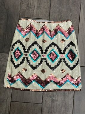 Main Strip Sequin Aztec Mini Skirt Womens Small READ FLAWED